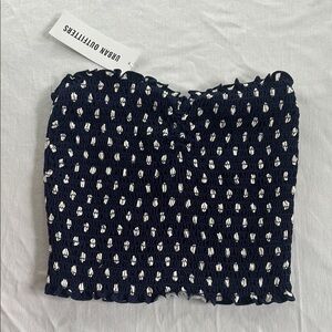 Urban Outfitters Navy and White Smocked Top